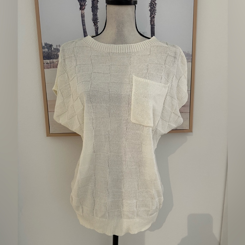 Lightweight Cream Knit Scoop Neck Sweater Top